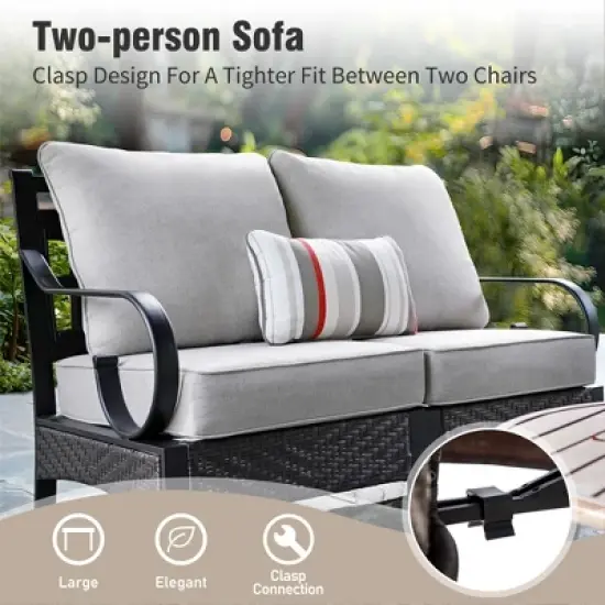 Captiva Designs Outdoor Half-Moon Sectional Patio Conversation Sets with 2 Round Table for Garden, Poolside, Balcony, Backyard image {5}