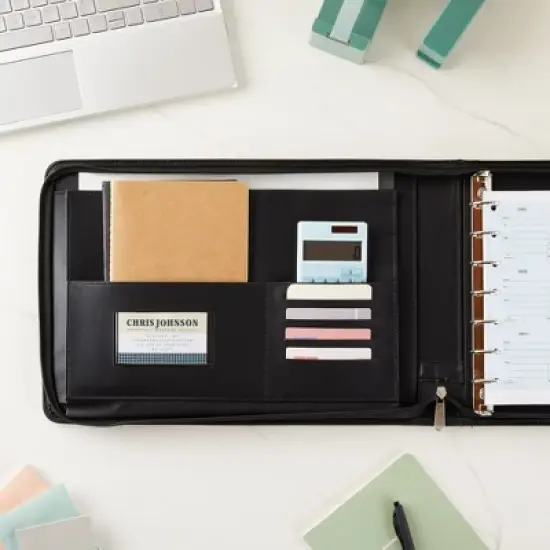 Juvale 7 Ring Business Checkbook Binder with Zipper for Checks, PU Leather - 15 x 11 x 2 In image {1}