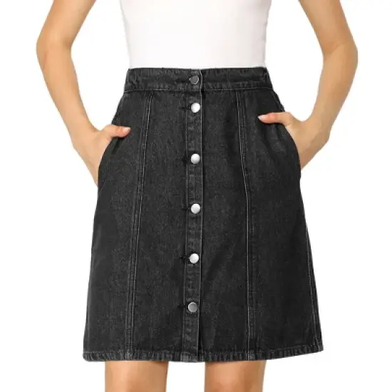 Allegra K Women's Elastic Back Short Button Down Denim Skirts with Pockets image {7}