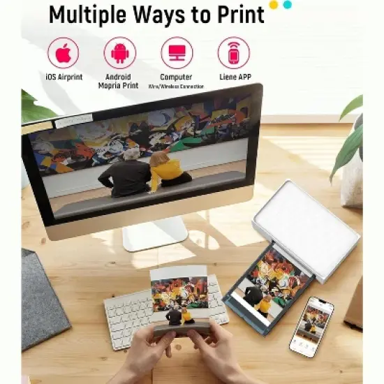 Liene Amber M100 4x6 Inch Color Photo Printer with 100 Sheets & 3 Ink Cartridge Refill image {2}