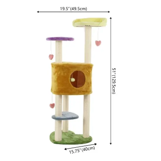 Aisling 4-Tier Modern Sisal Heart Cat Tree with Scratching Posts, Napping Perch, and Dangling Toys image {3}