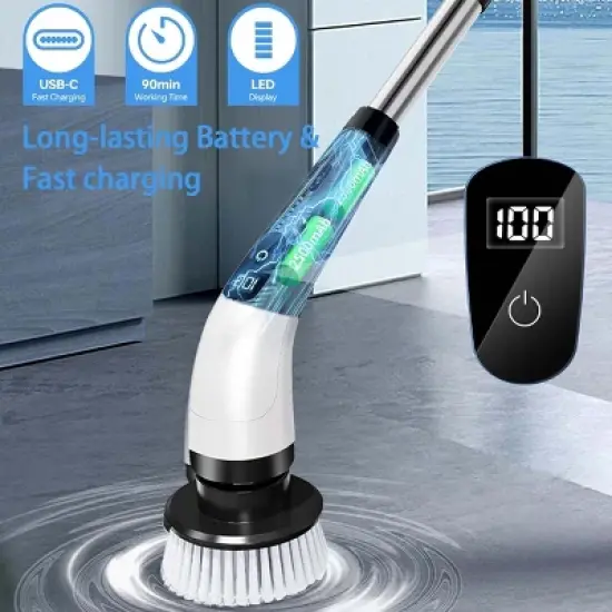 Cordless Power Scrubber Brush with 8 Heads - Motorized Rotary Cleaning Tool for Bathroom, Kitchen & Tile - Removable Handle, Quick Charge image {4}