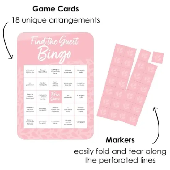 Big Dot of Happiness Pink Elegantly Simple - Find the Guest Bingo Cards and Markers - Wedding & Bridal Shower Bingo Game  Set of 18 image {1}
