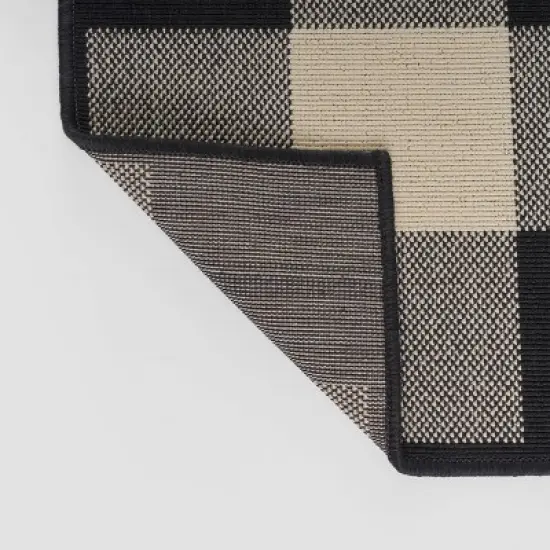 Crossroads Check Outdoor Rug Black/Ivory - Christopher Knight Home image {3}
