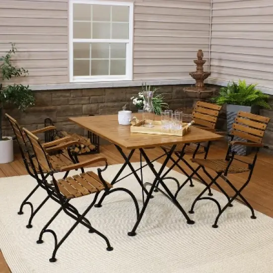 Sunnydaze Chestnut 5-Piece Folding Table and Chairs Set - Modern Wooden Indoor/Outdoor Dining Set - Perfect for the Patio, Lawn and Balcony image {1}