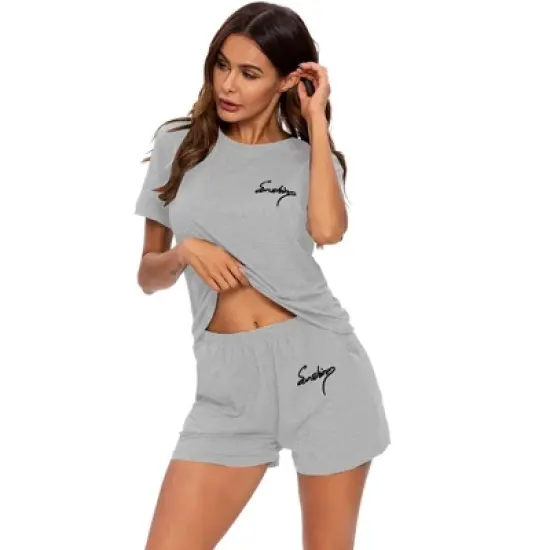 cheibear Womens Sleepwear Crew Neck Nightwear with Shorts Loungewear Pajama Set image {1}