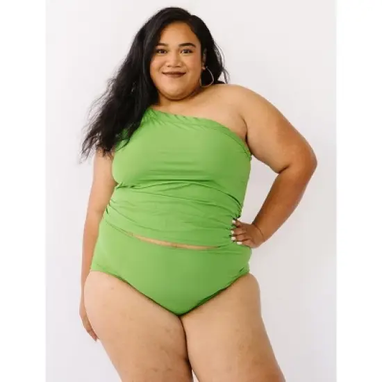 Lime Ricki Women's Clover One-Shoulder Tankini Top image {4}