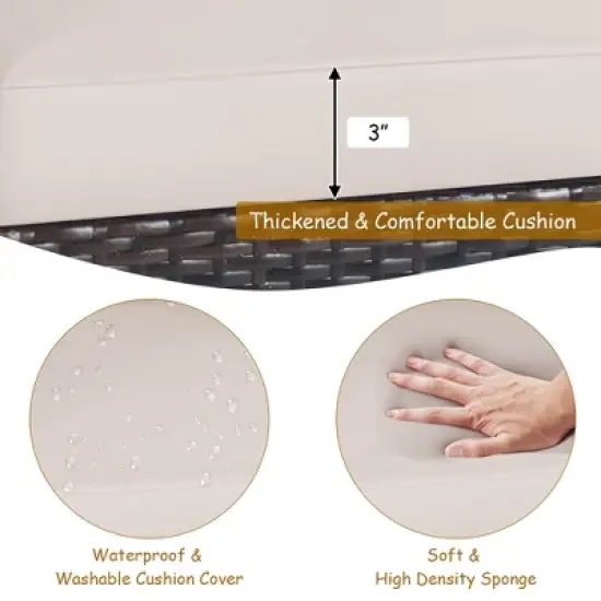 Costway 3PCS Patio Wicker Sofa Set Acacia Wood Frame with Beige &Turquoise Cushion Covers image {8}