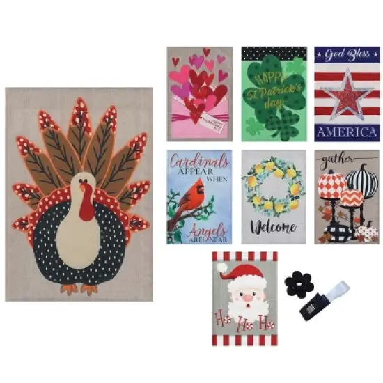 Evergreen Seasonal Burlap Flag Set of 8 image {7}