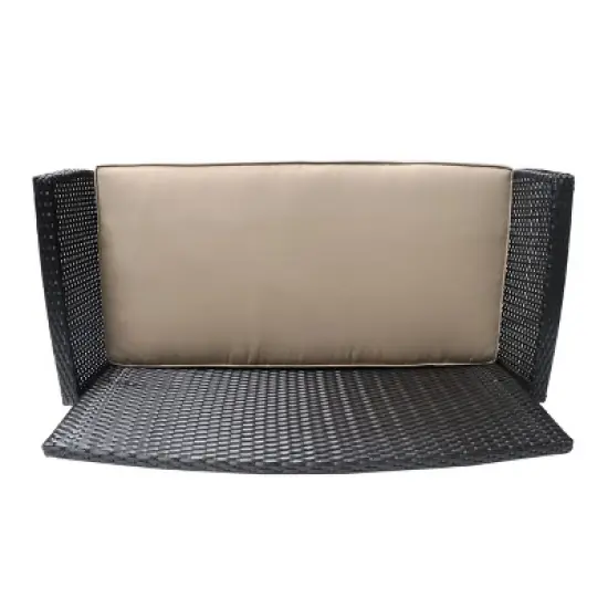 Christopher Knight Home Lucia 51" Outdoor Wicker Loveseat with Cushion, Tan/Brown image {6}