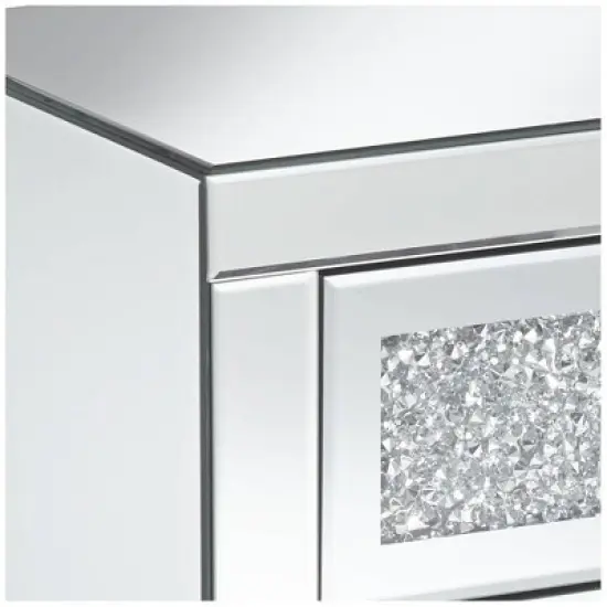 Studio 55D Modern Mirrored Rectangular Accent Side End Table 20" x 14" with 3-Drawer Silver Glass Crystal Living Room Home House image {2}