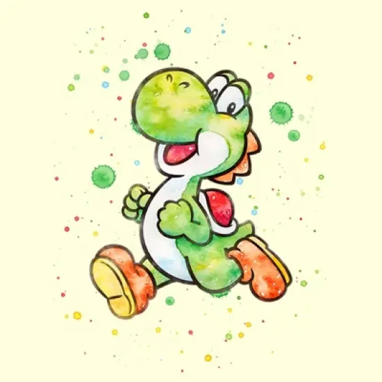 Men's Nintendo Super Mario Watercolor Yoshi T-Shirt image {1}