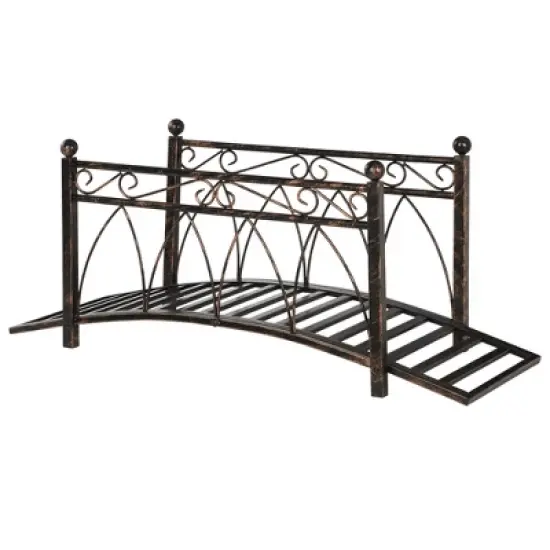 Outsunny 3.3' Metal Arch Zen Garden Bridge with Safety Siderails, Decorative Footbridge, Delicate Scrollwork & Corner Spheres for Stream image {7}