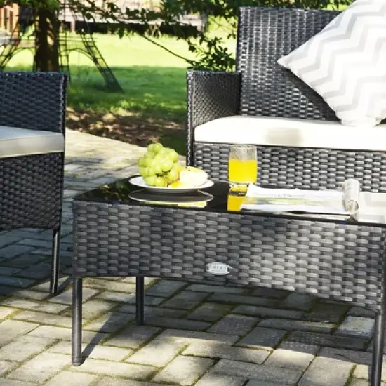 Costway 4PCS Patio Rattan Furniture Set Cushioned Sofa Coffee Table Backyard Porch White image {8}
