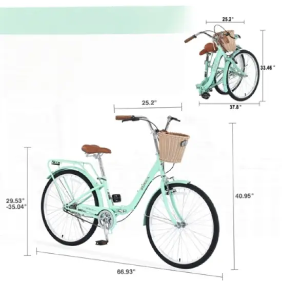 DSVIMOY 26 Inch Folding Lady Bike, Single Speed, Compact Design for Easy Storage and Commuting, Green, 66.93"*25.2"*40.95" image {2}