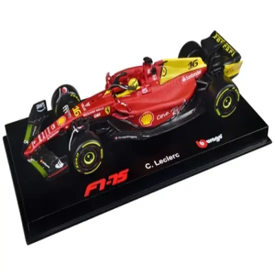 Ferrari F1-75 #16 Leclerc "Giallo Modena" 2nd Place F1 Italian GP (2022) w/Display Case 1/43 Diecast Model Car by Bburago image {1}