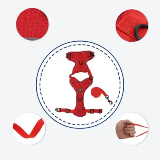 Unique Bargains Cat Harness and Leash with Reflective Strips Large Red 1 Set image {2}