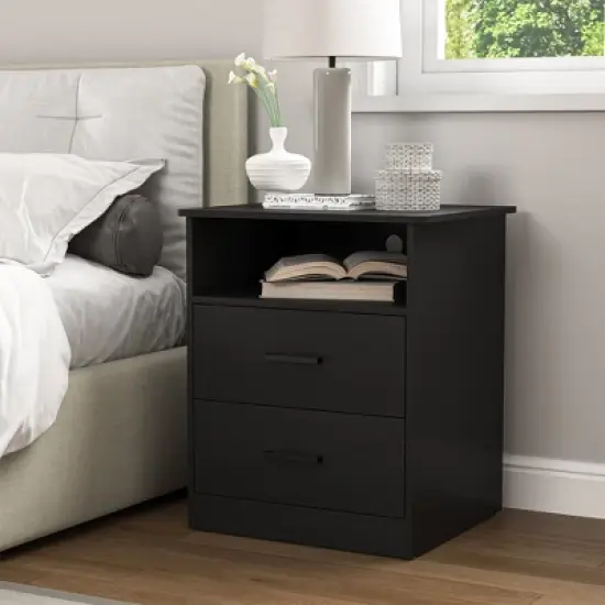 Resenkos Wood Nightstand With Charging Station, Bedside Table With 2 Drawers, Night Stand With Storage For Bedroom, image {10}