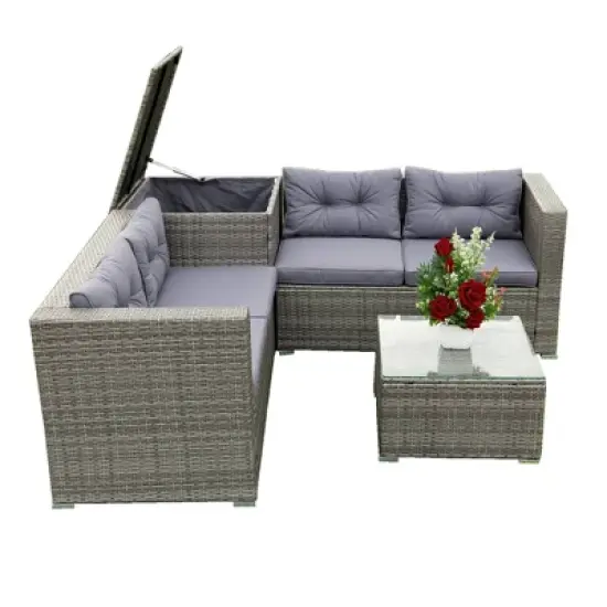 4pc Wicker Patio Seating Set with Cushions - Gray - GODEER image {7}