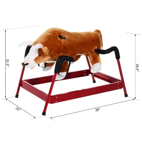 Qaba Plush Spring Rodeo Bull Style Kids Ride-On Toy Rocking Horse With Realistic Sounds image {4}