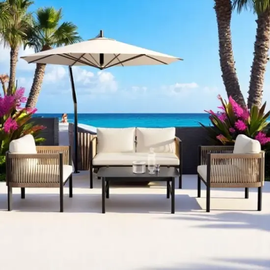 Modular Multi-Person Outdoor Sofa Set with Tempered Glass Table &acirc;&acirc;&sbquo;?Ideal for Garden, Backyard, and Balcony image {15}