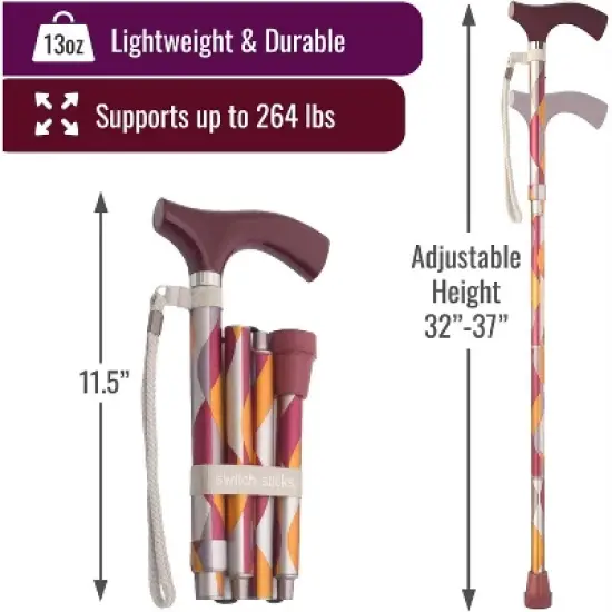 Switch Sticks Walking Cane for Men or Women, Foldable and Adjustable from 32-37 Inches, FSA and HSA Eligible, Waves image {3}