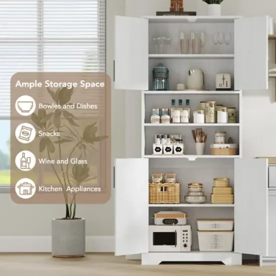 Coolmee 67 inch Tall Storage Cabinet, Bathroom Cabinet with 4 Doors and Adjustable Shelves, Kitchen Pantry Cabinets, Cupboard for Living Dining image {3}