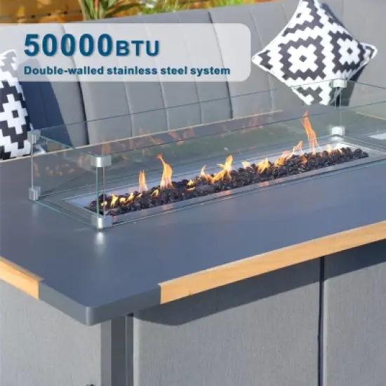 Moda Furnishings 26.77'' H x 62.99'' W Aluminum Propane Outdoor Fire Pit Table with Lid image {7}