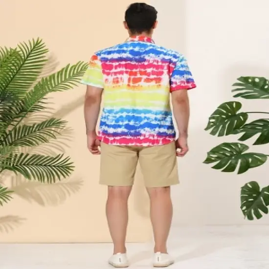 Lars Amadeus Men's Tie-dye Color Block Button Down Hawaiian Short Sleeve Striped Shirts image {4}