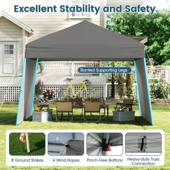 Tangkula 14 X 9.2 FT Pop up Canopy Tent w/ 2 Convertible Sidewalls to Awning & Stakes image {6}