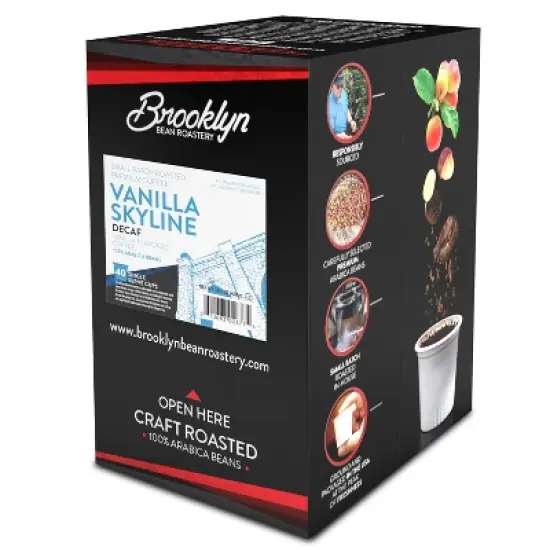 Brooklyn Beans DECAF Coffee Pods,Compatible with KEURIG Kcups, Vanilla Skyline Decaf,40 Count image {1}