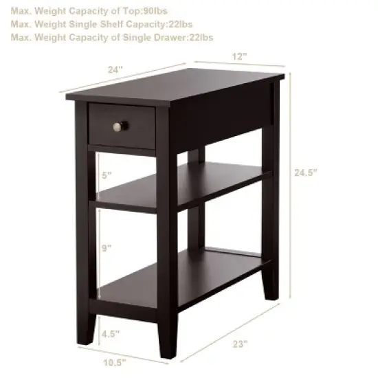 Costway 2 PCS 3Tier Nightstand Bedside Side End Table w/Double Shelves Brown image {2}