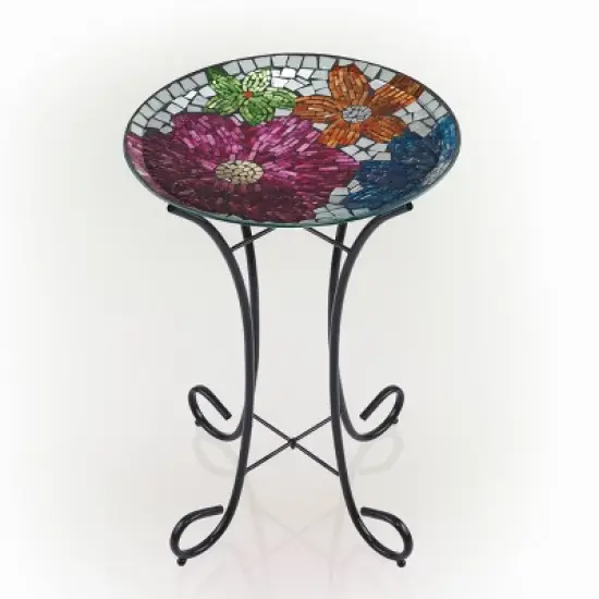 23" Outdoor Glass Birdbath Bowl with Metal Stand - Alpine image {8}