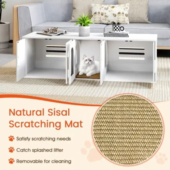 Tangkula 58" Hidden Cat Washroom Furniture w/ Double Rooms Sisal Scratching Mat image {7}