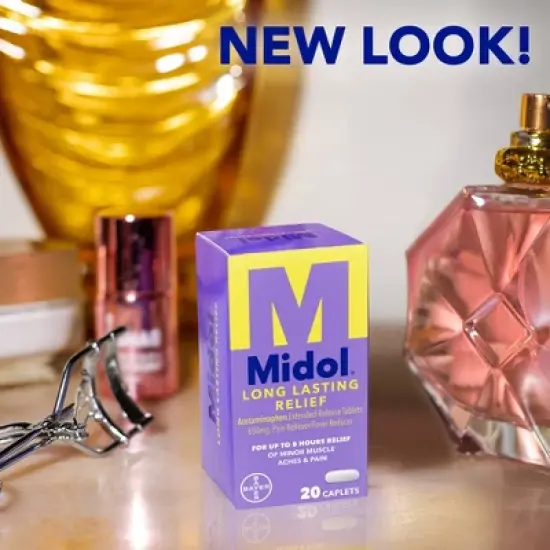 Midol Menstrual Relief Long Lasting Pain Reliever Caplets with Acetaminophen for Menstrual Period Pain Symptoms - 20ct image {4}