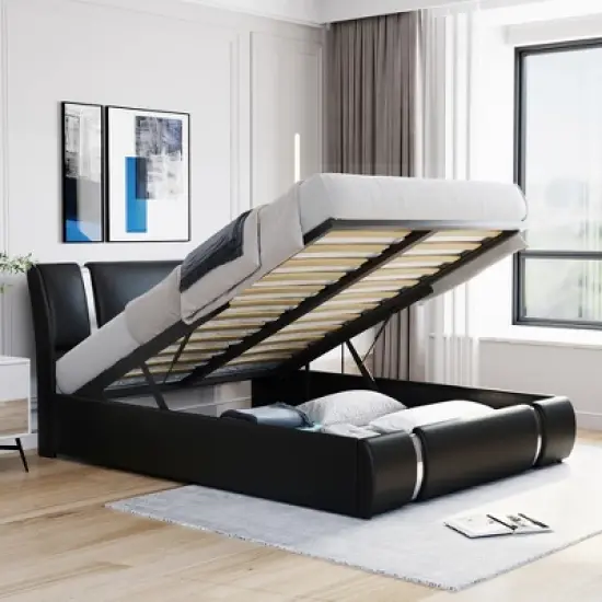 Upholstered Faux Leather Platform bed with a Hydraulic Storage System-ModernLuxe image {1}