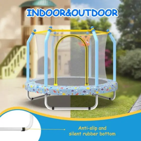 Aukfa 55 inch Kids for Ages 1-8 Trampoline with Handle - Indoor/Outdoor Toddler Trampoline, 6-Leg Design for Safety & Stability image {3}