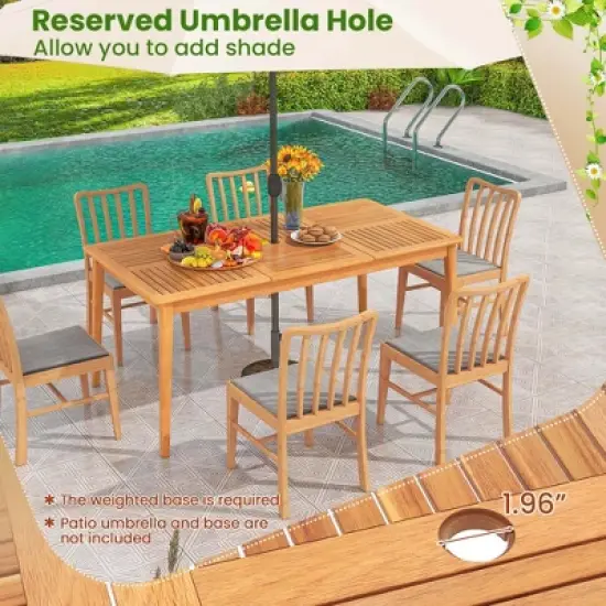 Costway 6-Person Outdoor Acacia Wood Dining Table with 1.96" Umbrella Hole Rectangular image {8}