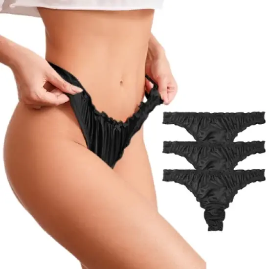 Agnes Orinda Women's Satin Soft Mid-Rise Ruffle Hipster Thong Lingerie Underwear image {6}