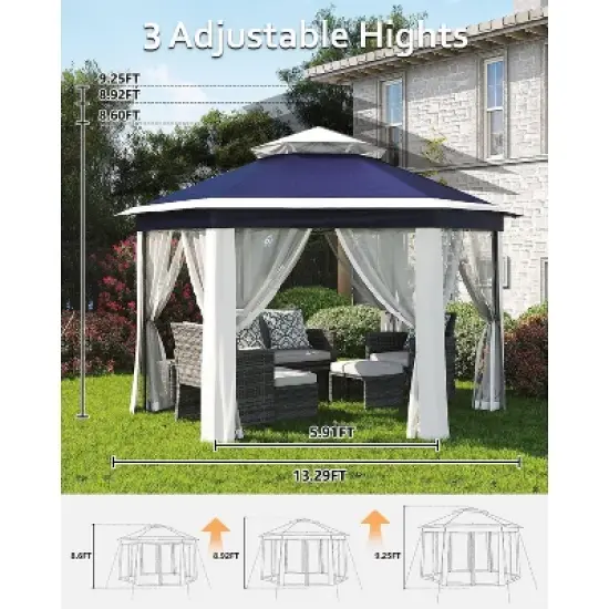 Pop Up Gazebo 13x13ft, Outside Canopy Tent with 6 Pcs Mosquito Netting, One Push Setup for Backyard Patio image {4}