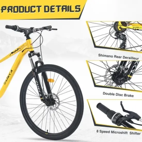 NAYSAYE 27.5 Inch 8 Speed Mountain Bike with Front Suspension and Steel Frame for All Terrain Adventures, Yellow, 68.5"*27.1"*40.55" image {2}