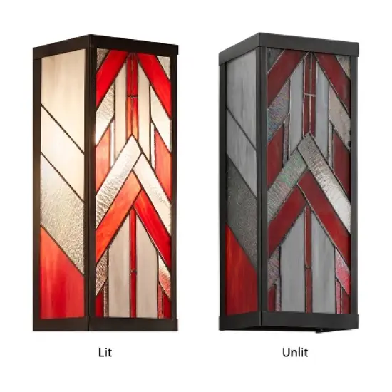 16.25" 1-Light Mission Style Rectangular Outdoor Stained Glass Wall Sconce Red - River of Goods image {4}