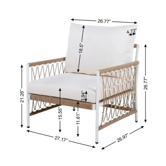 FIONECA 3-Piece Bohemian Outdoor Lounge Set &uml;C 2 Rope-Woven Chairs & Glass-Top Table with Waterproof Cushions, Patio/Garden/Poolside image {2}