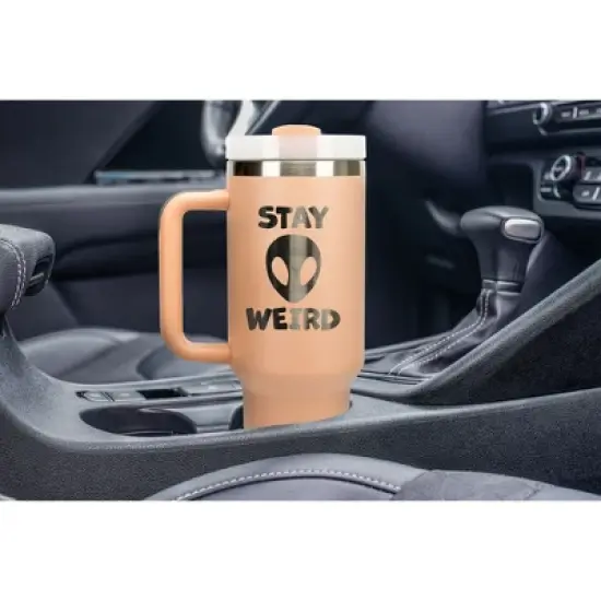 100 North Stay Weird Alien Wrap-Around 40 Oz. Stainless Steel Water Bottle Coffee Mug, Spill & Leak Resistant, Travel Tumbler with Handle, Lid & image {4}