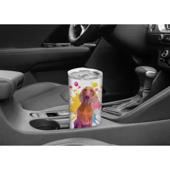 100 North 20 Ounce Stainless Steel On the Go Travel Tumbler With Push Top Lid, Dachshund Dog Paint Splatter image {4}