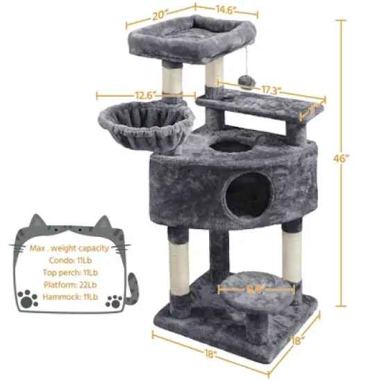 Yaheetech 46" 3-Level Plush Cat Activity Tower image {2}