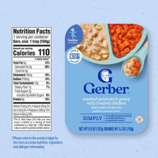 Gerber Baby Food Mashed Potatoes & Gravy with Roasted Chicken and Carrots Toddler Meals - 6.6oz image {6}