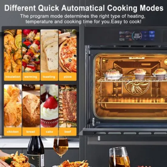 24" Single Wall Oven, with Steam&Grill&Air Frying Mode, 3000W, 240V, 2.5Cu.ft Stainless Steel Convection Built-in Oven, Advanced Colorful Touch Screen image {2}