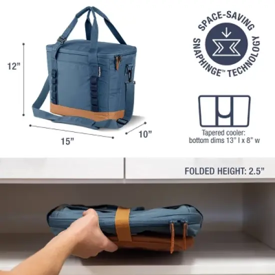 CleverMade Collapsible Tahoe 30 Cans Soft Sided Cooler - Ocean: Water-Resistant with Adjustable Straps image {2}