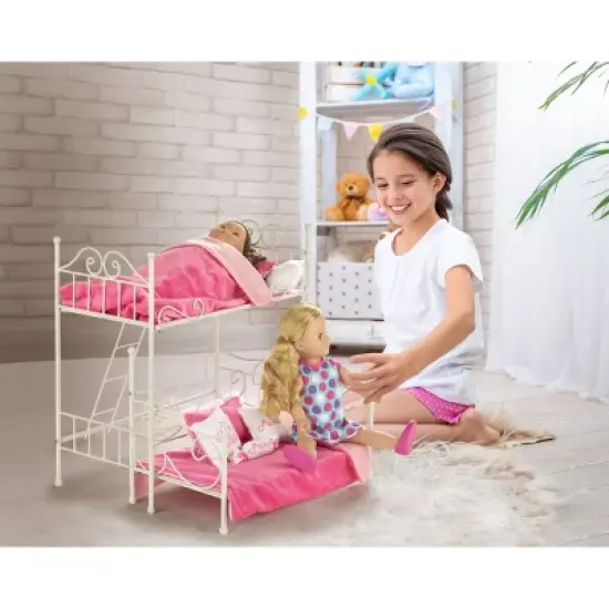Badger Basket Scrollwork Metal Doll Loft Bed with Daybed and Bedding - White/Pink image {1}